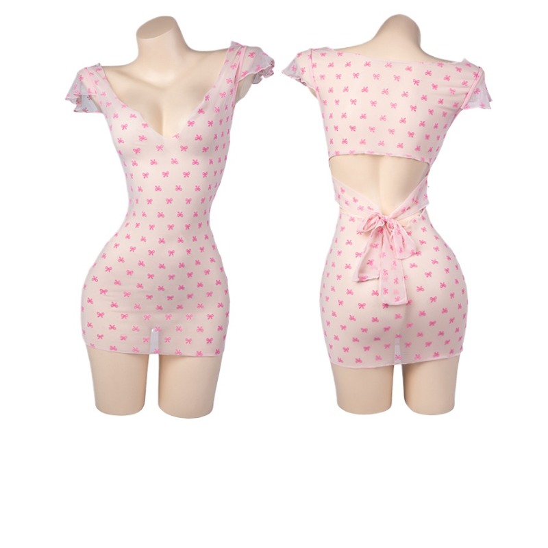Sexy Deep V Pink Tulle See Thr - Bandage 评论和价格